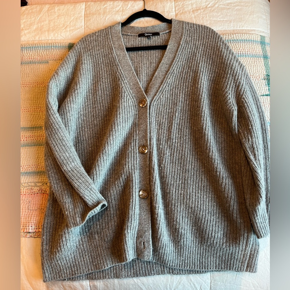 Quince Mongolian Cashmere Oversized Boyfriend Cardigan Sweater
